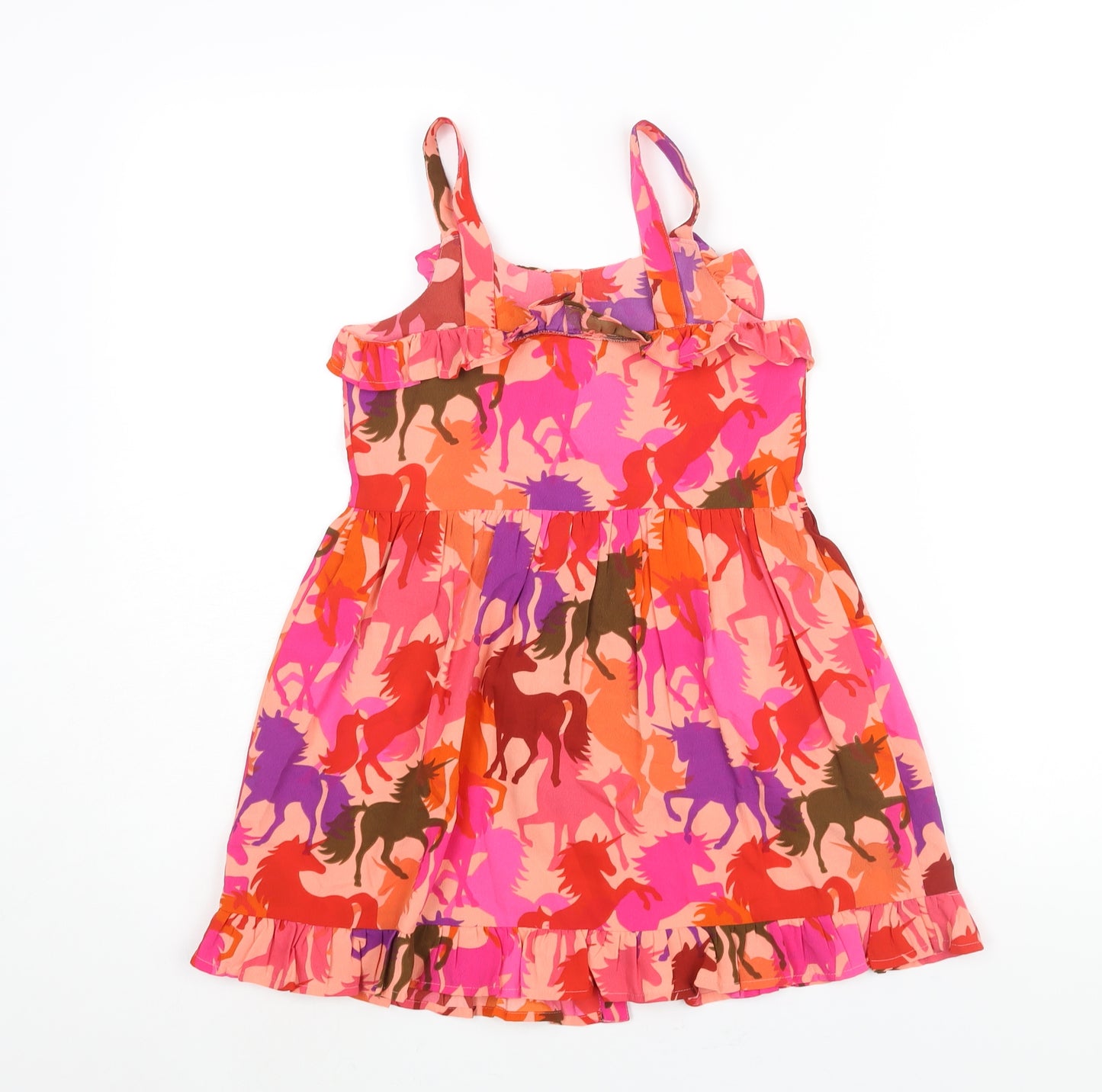 NEXT Girls Multicoloured Geometric Polyester A-Line Size 8 Years Scoop Neck Button - Horse Print Frill