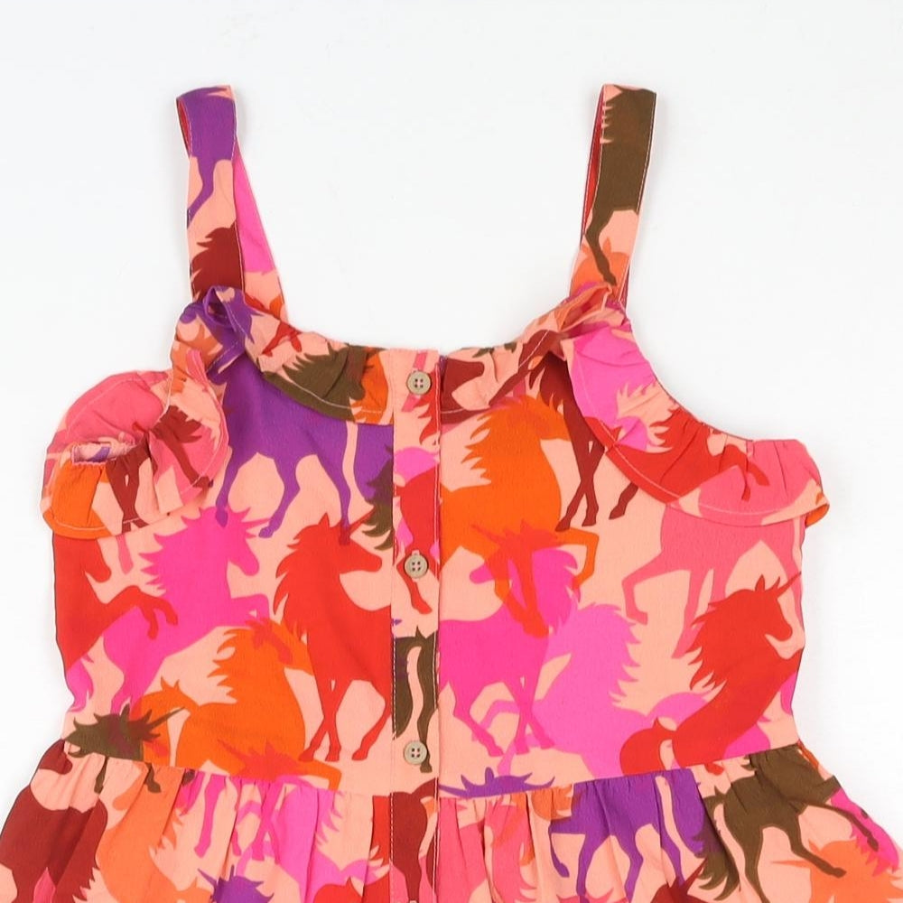 NEXT Girls Multicoloured Geometric Polyester A-Line Size 8 Years Scoop Neck Button - Horse Print Frill