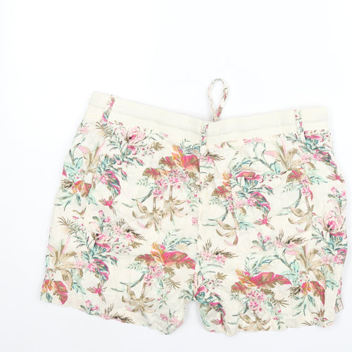 Marks and Spencer Womens Multicoloured Floral Linen Basic Shorts Size 14 L4 in Regular Drawstring