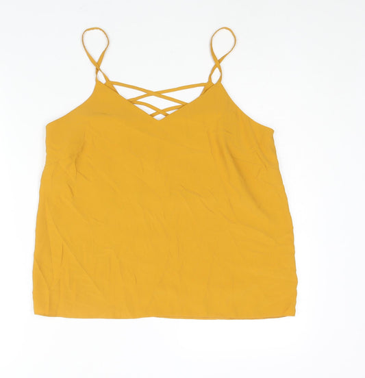 New Look Womens Yellow Polyester Camisole Blouse Size 12 V-Neck