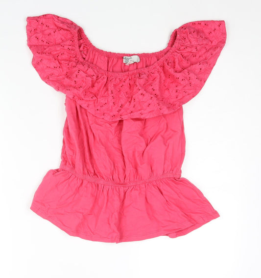 Friends Like These Womens Pink Cotton Basic Blouse Size 10 Boat Neck - Peplum Lace Collar