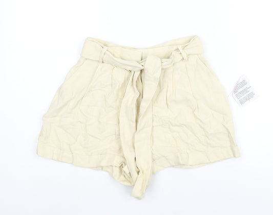 ASOS Womens Beige Viscose Paperbag Shorts Size 8 Regular Zip - Belted