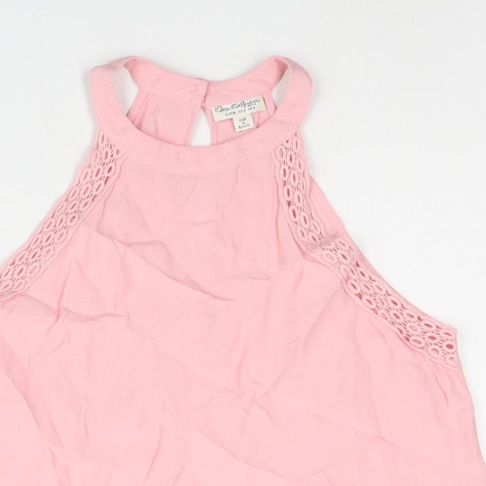 Miss Selfridge Womens Pink Viscose Camisole Blouse Size 8 Round Neck - Lace Detail