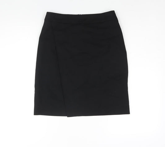 NEXT Womens Black Polyester Straight & Pencil Skirt Size 12 Zip - Wrap Style