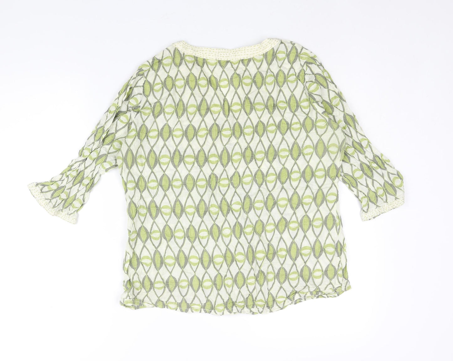 Principles Womens Green Geometric Cotton Basic Blouse Size 16 V-Neck