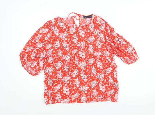 Marks and Spencer Womens Red Floral Viscose Basic Blouse Size 10 Round Neck