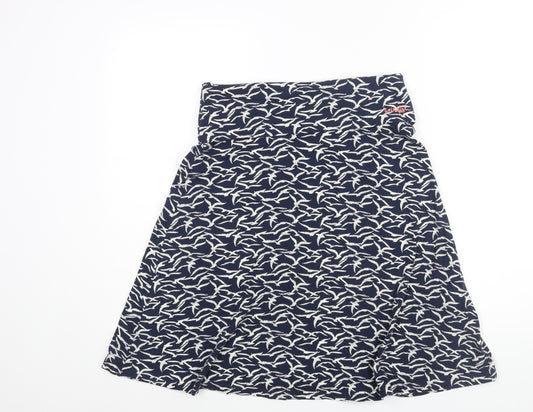 Weird Fish Womens Blue Geometric Cotton A-Line Skirt Size 10 - Bird Print Logo