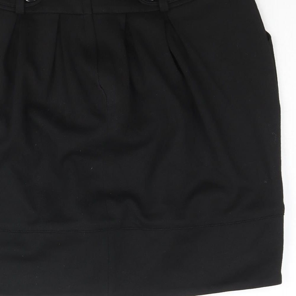 New Look Womens Black Polyester Straight & Pencil Skirt Size 12 Zip - Button Detail