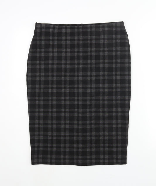 Marks and Spencer Womens Black Check Polyester Straight & Pencil Skirt Size 14 - Vented