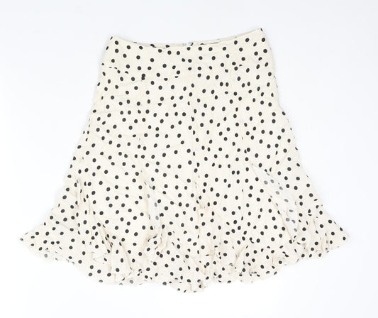 Set Womens Ivory Polka Dot Viscose Trumpet Skirt Size 10 Zip - Frill Detail