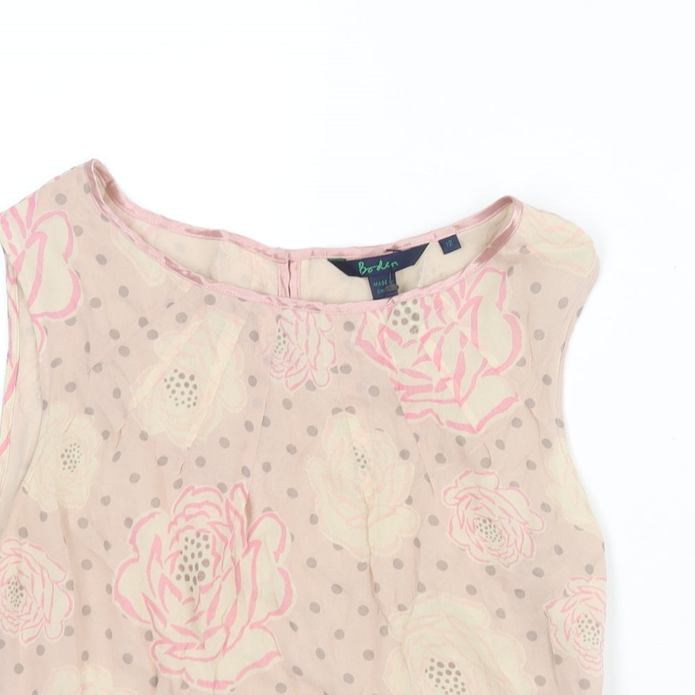 Boden Womens Pink Floral Silk Camisole Blouse Size 12 Round Neck