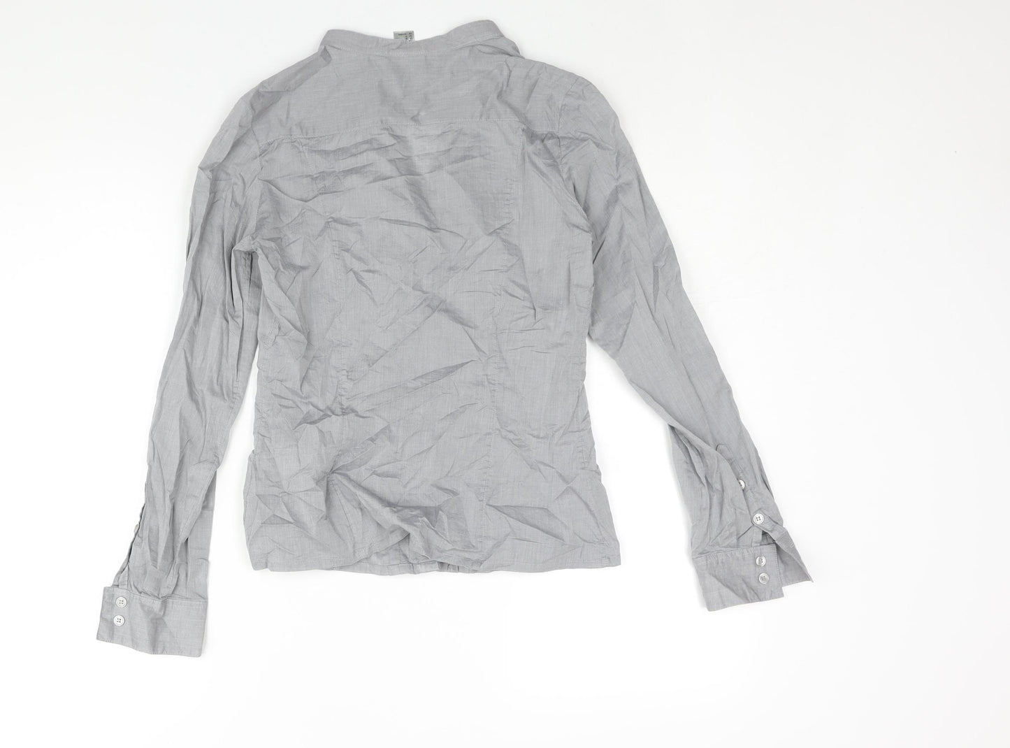 H&M Womens Grey Cotton Basic Button-Up Size 6 Collared