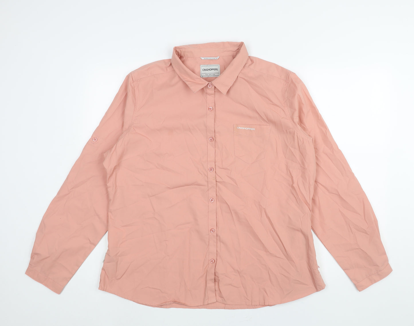 Craghoppers Womens Pink Cotton Basic Button-Up Size 18 Collared - Logo Zipped Pockets