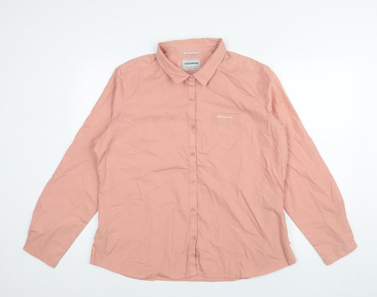 Craghoppers Womens Pink Cotton Basic Button-Up Size 18 Collared - Logo Zipped Pockets