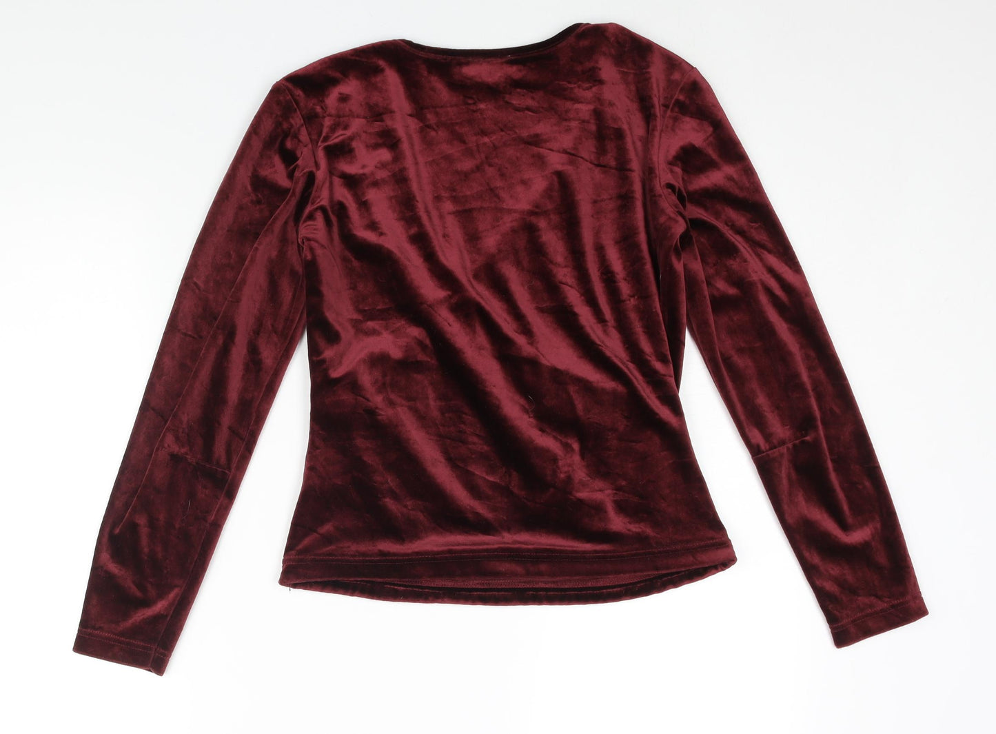 Raspberry Collection Womens Red Polyester Basic Blouse Size 8 V-Neck