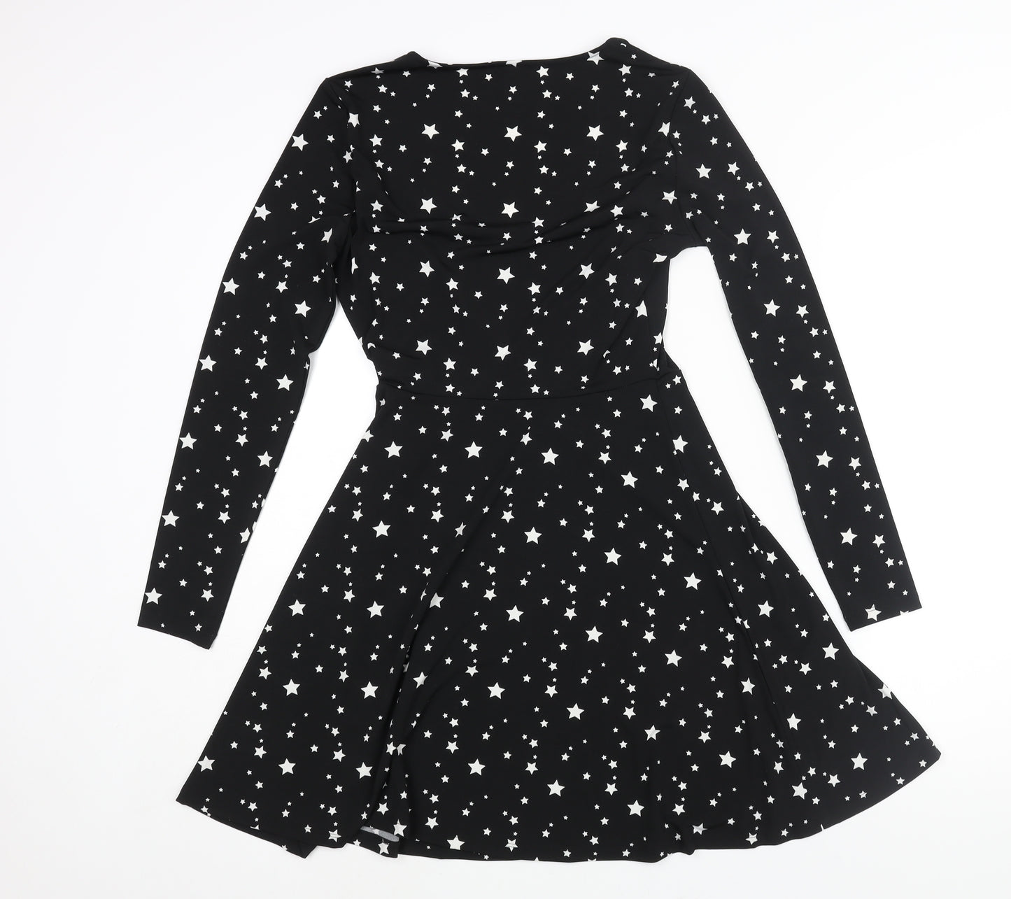 Pour Moi Womens Black Geometric Polyester Fit & Flare Size 10 Scoop Neck Pullover - Star Print