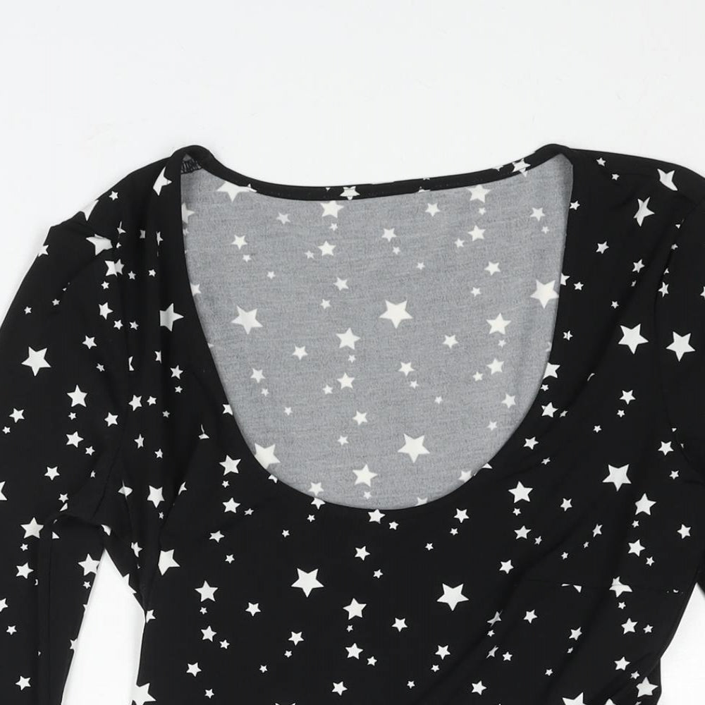 Pour Moi Womens Black Geometric Polyester Fit & Flare Size 10 Scoop Neck Pullover - Star Print