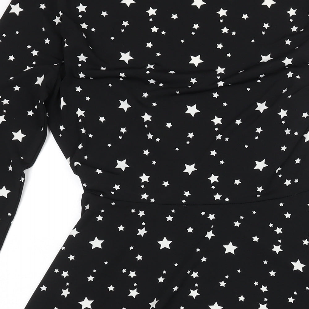 Pour Moi Womens Black Geometric Polyester Fit & Flare Size 10 Scoop Neck Pullover - Star Print