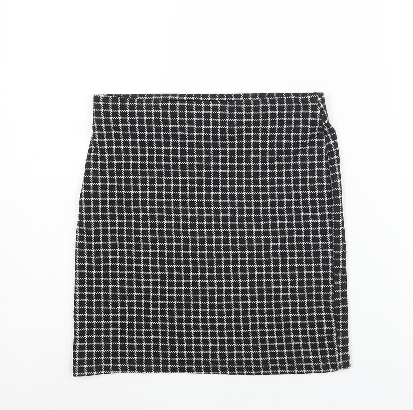 New Look Womens Black Check Polyester Straight & Pencil Skirt Size 10 - Elasticated Waist