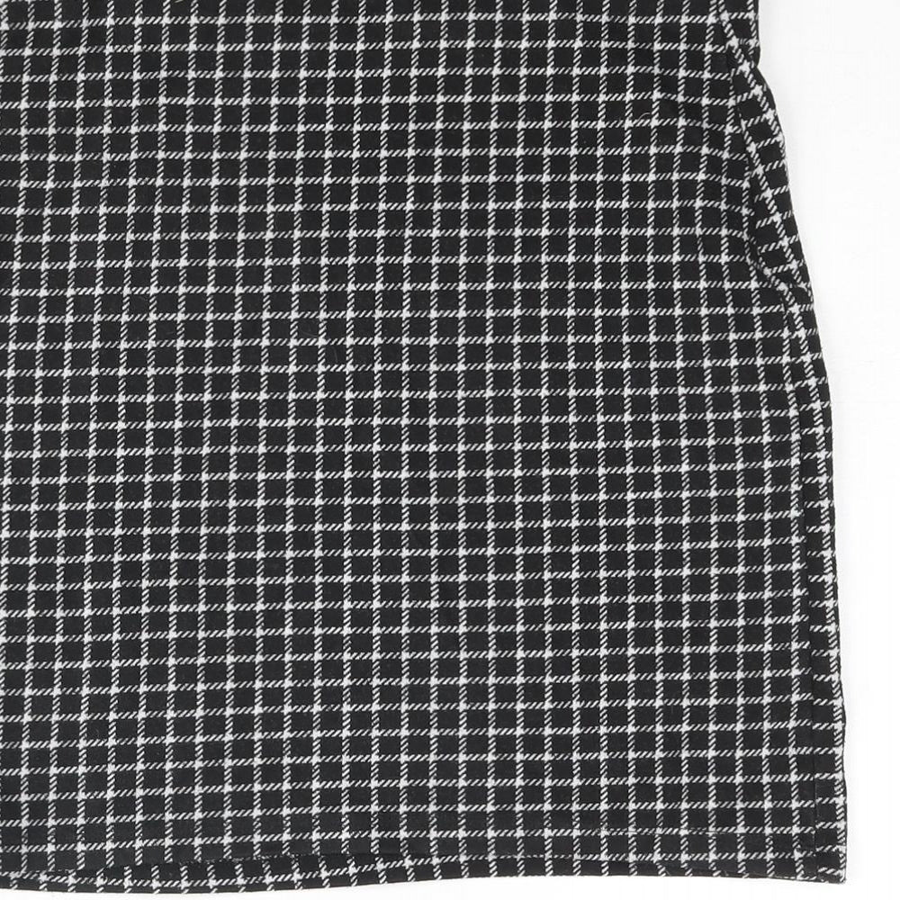 New Look Womens Black Check Polyester Straight & Pencil Skirt Size 10 - Elasticated Waist