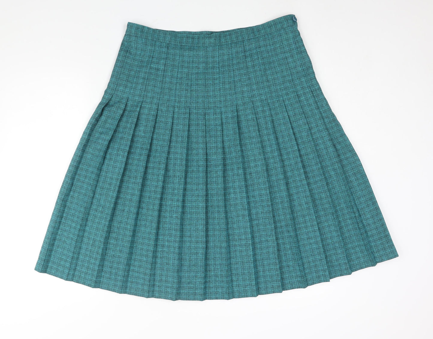 EWM Womens Blue Check Polyester Pleated Skirt Size 16 Zip