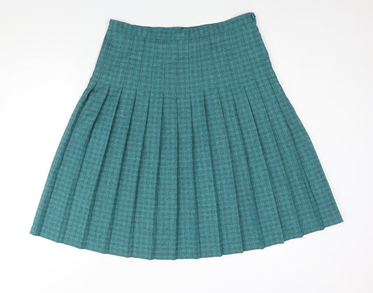 EWM Womens Blue Check Polyester Pleated Skirt Size 16 Zip