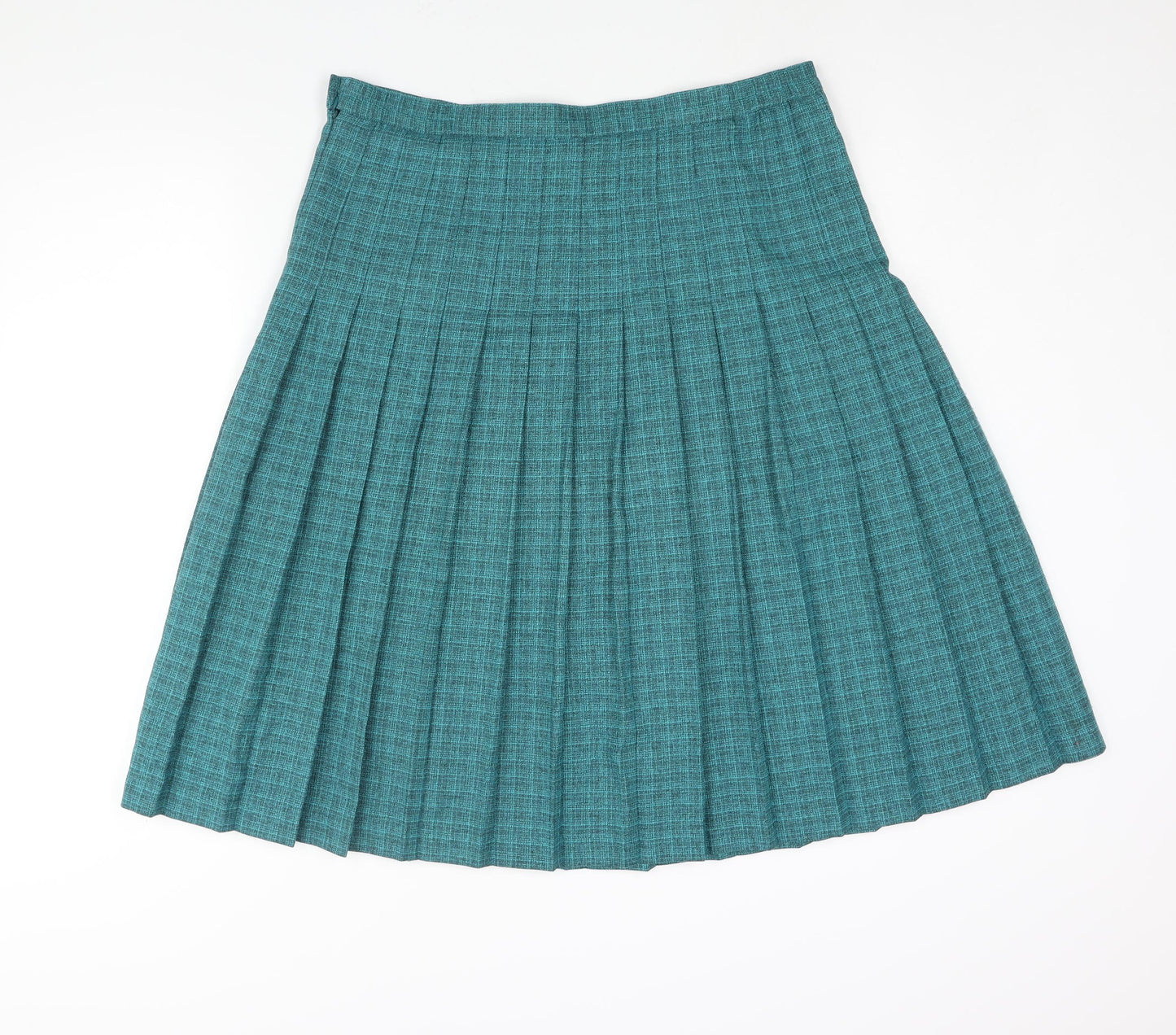 EWM Womens Blue Check Polyester Pleated Skirt Size 16 Zip