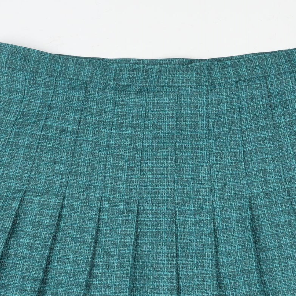 EWM Womens Blue Check Polyester Pleated Skirt Size 16 Zip