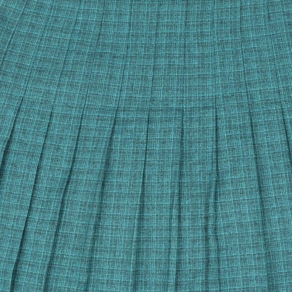 EWM Womens Blue Check Polyester Pleated Skirt Size 16 Zip