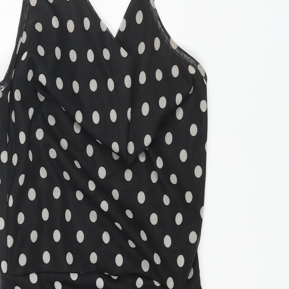 PRETTYLITTLETHING Womens Black Polka Dot Polyester Bodycon Size 10 Cowl Neck Pullover - Drawstring Detail