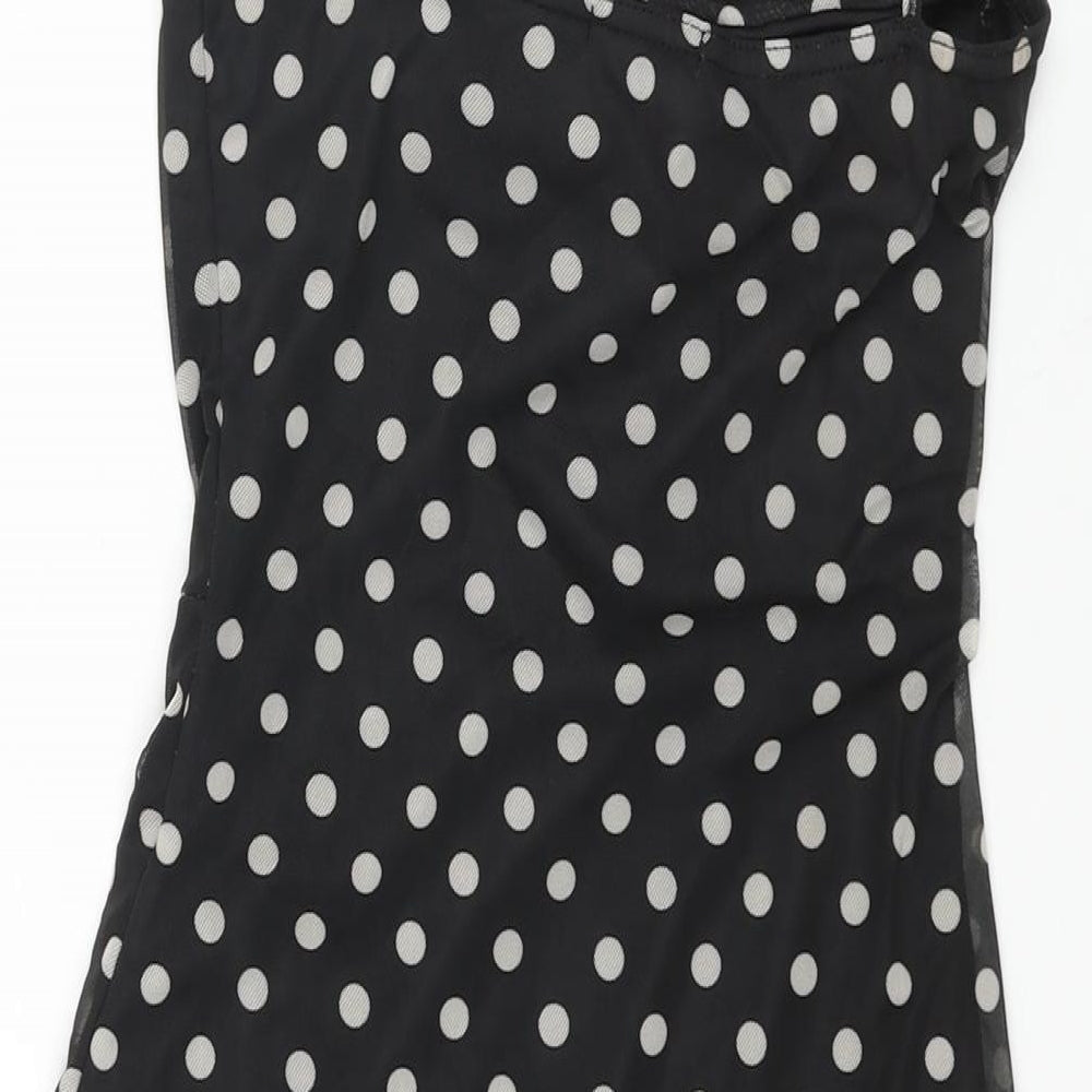 PRETTYLITTLETHING Womens Black Polka Dot Polyester Bodycon Size 10 Cowl Neck Pullover - Drawstring Detail