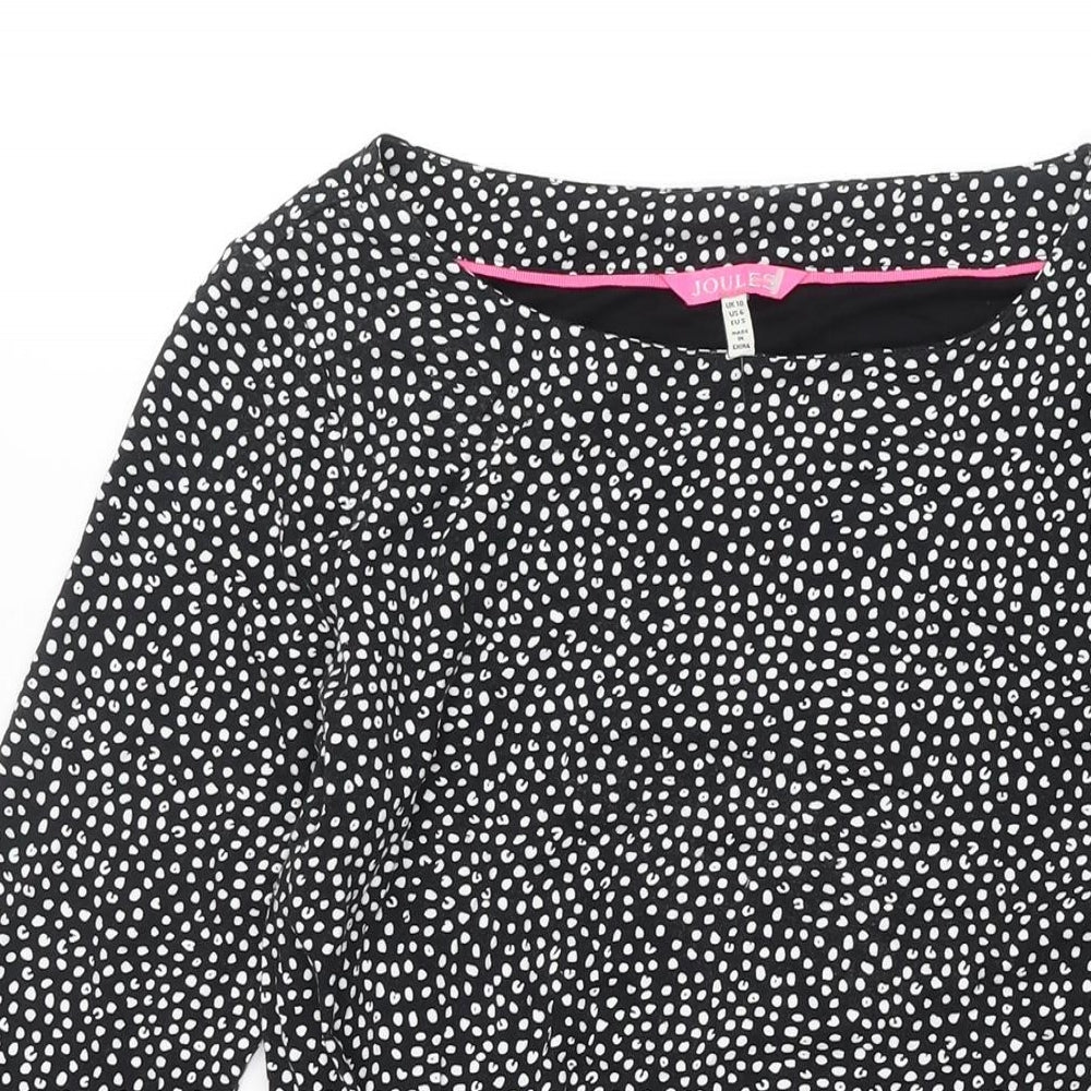 Joules Womens Black Geometric Viscose Mini Size 10 Boat Neck Pullover - Rouched Detail