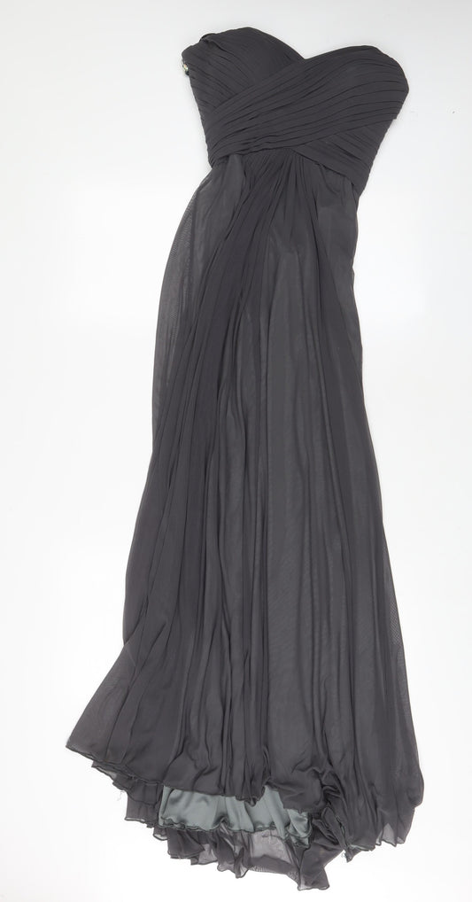 DYNASTY Womens Grey Polyester Maxi Size 8 Sweetheart Zip - Jewel, Pleated