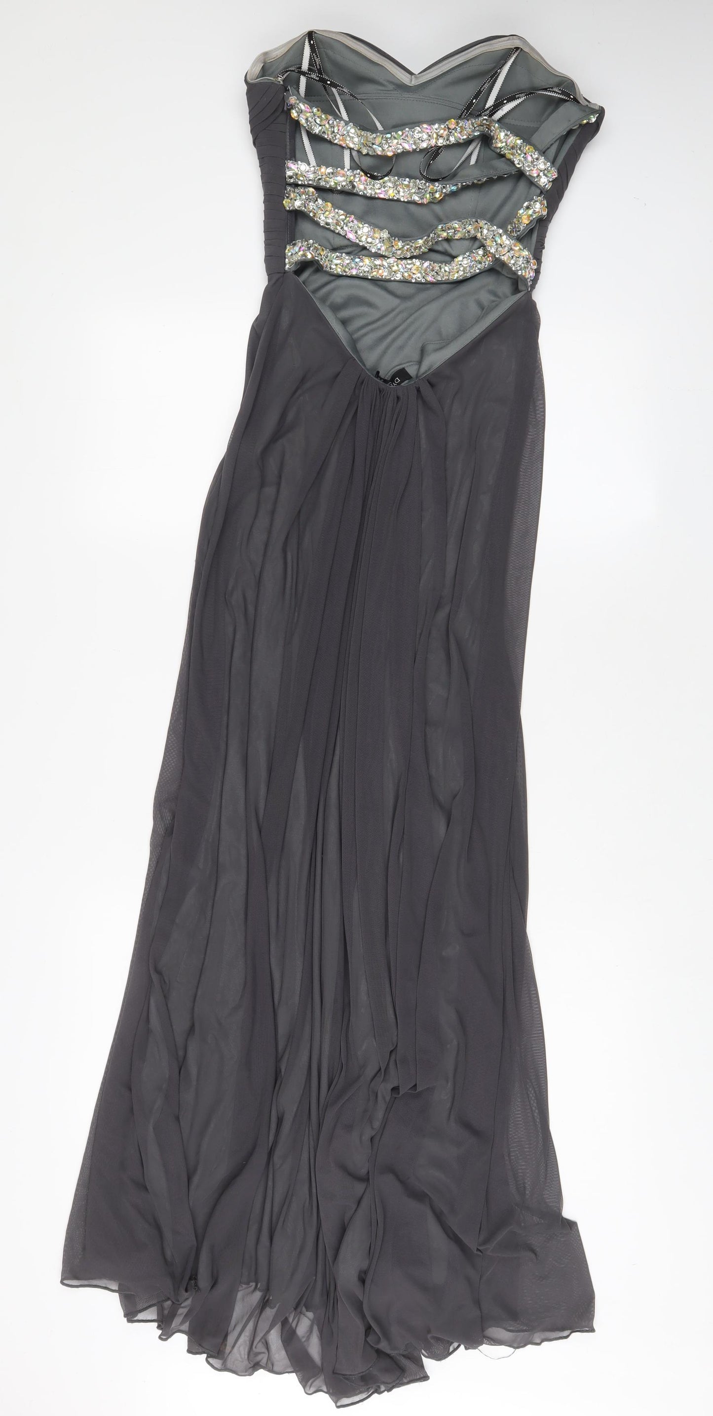 DYNASTY Womens Grey Polyester Maxi Size 8 Sweetheart Zip - Jewel, Pleated