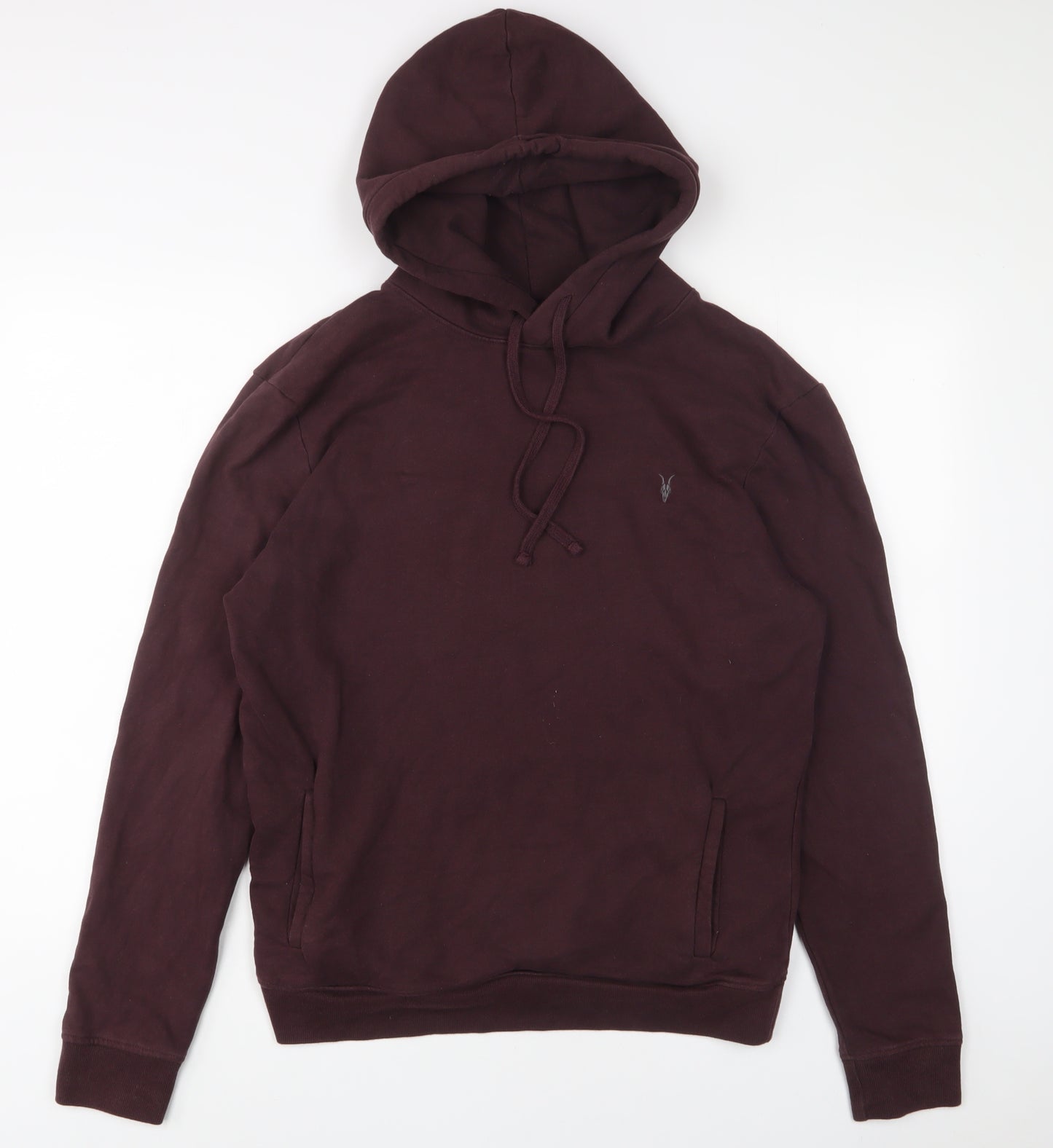 AllSaints Mens Red Cotton Pullover Hoodie Size S