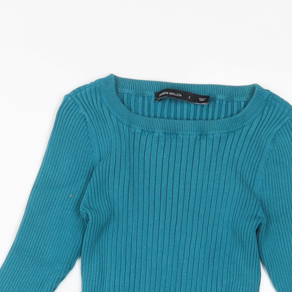 Karen Millen Womens Blue Crew Neck Acrylic Pullover Jumper Size S - Stretch