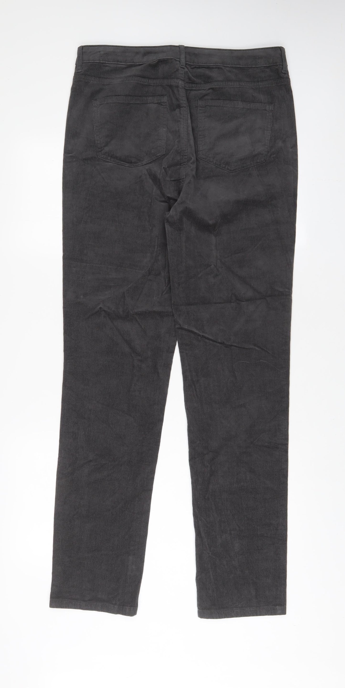 Marks and Spencer Womens Grey Cotton Trousers Size 14 L33 in Regular Zip