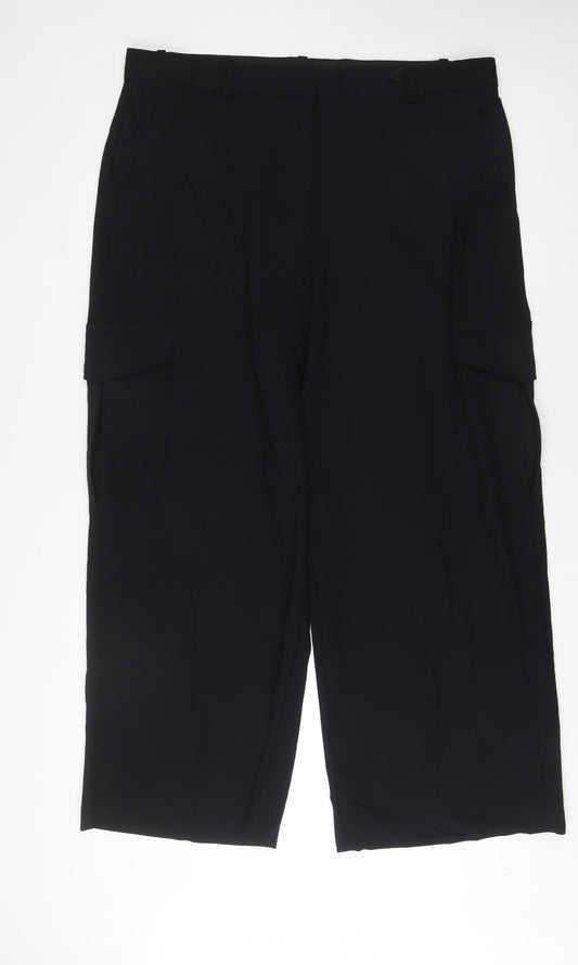 Marks and Spencer Womens Black Polyester Trousers Size 20 L30 in Regular Hook & Eye