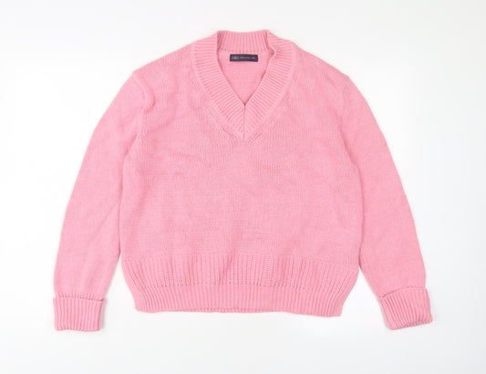 Marks and Spencer Womens Pink V-Neck Cotton Pullover Jumper Size M