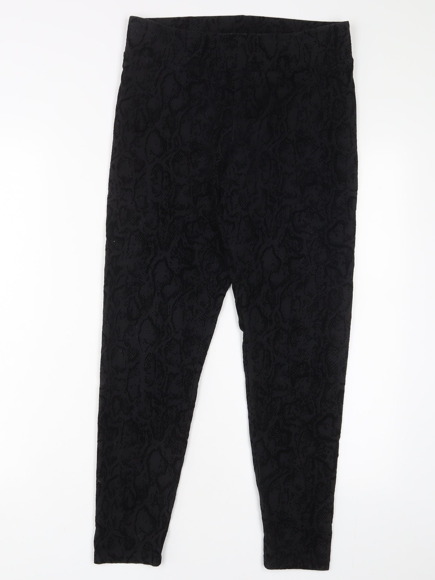 Marks and Spencer Womens Black Fair Isle Cotton Capri Leggings Size 14 L26 in