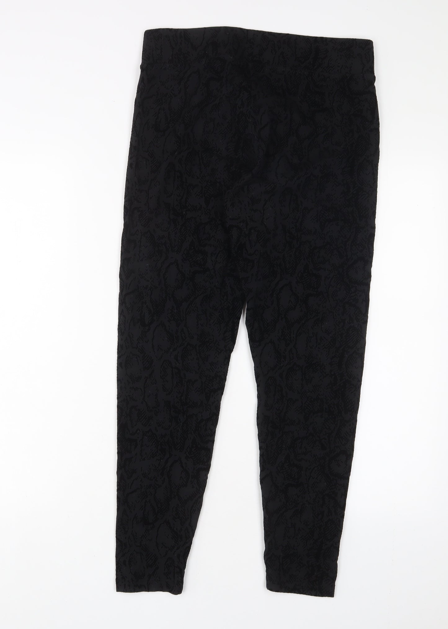 Marks and Spencer Womens Black Fair Isle Cotton Capri Leggings Size 14 L26 in