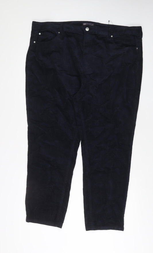 Marks and Spencer Womens Blue Cotton Trousers Size 24 L28 in Regular Zip