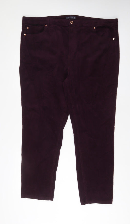 Marks and Spencer Womens Purple Cotton Trousers Size 24 L29 in Regular Zip