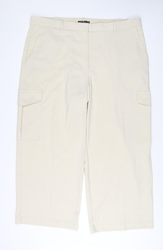 Marks and Spencer Womens Beige Polyester Trousers Size 24 L30 in Regular Hook & Eye