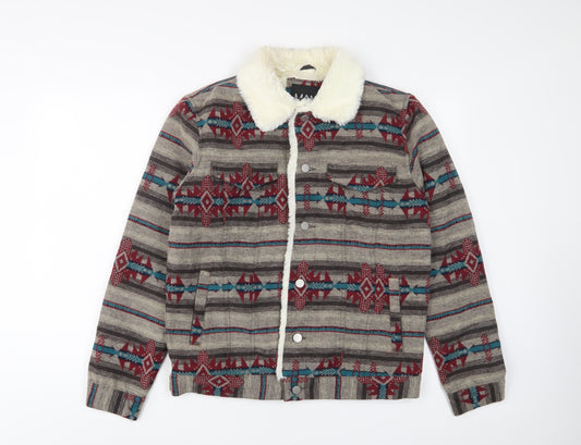 Boohoo Womens Multicoloured Fair Isle Jacket Size S Button