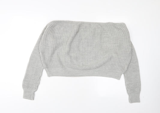 PRETTYLITTLETHING Womens Grey Boat Neck Acrylic Pullover Jumper Size 8