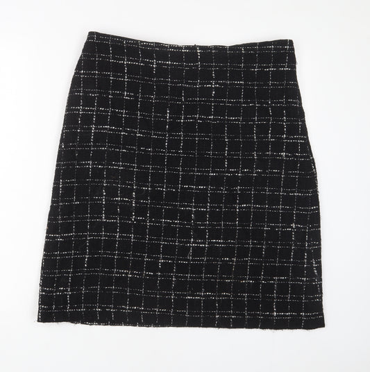 Classic Womens Black Plaid Acrylic A-Line Skirt Size 14 Zip