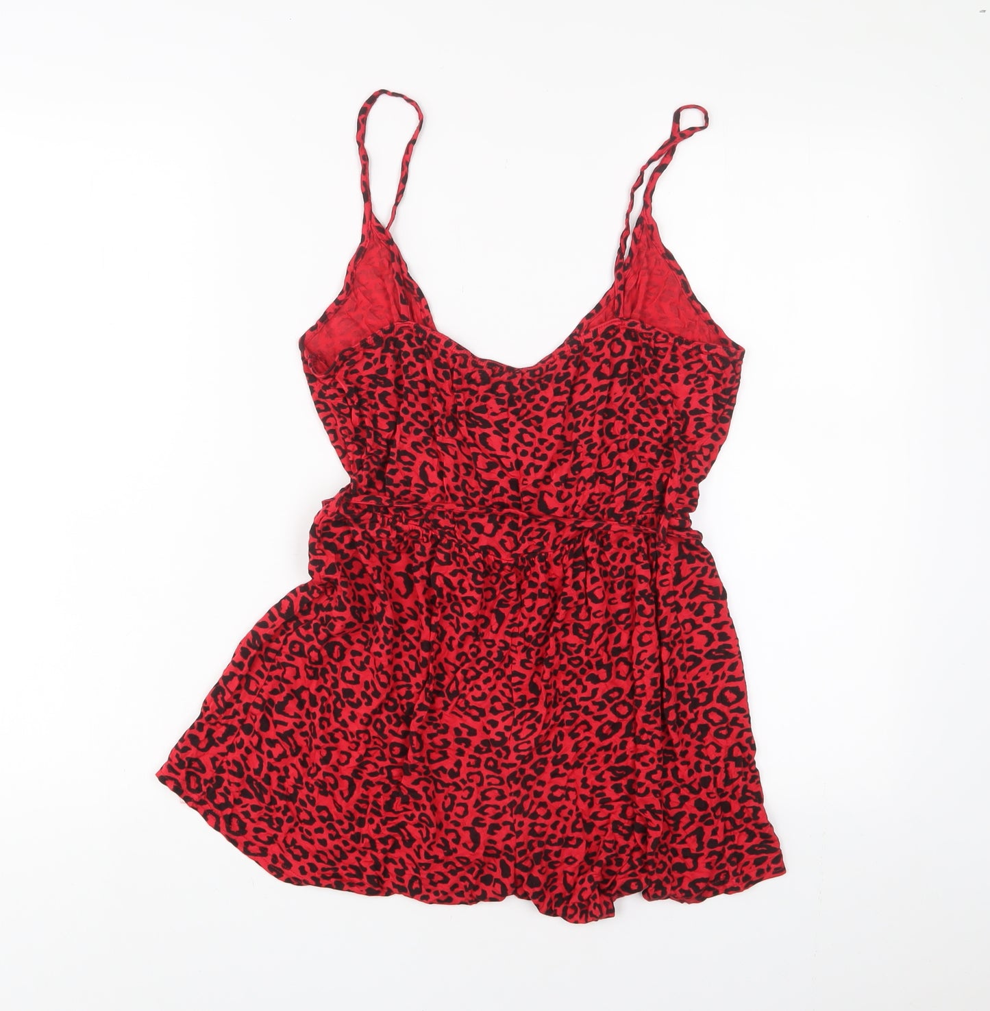 Boohoo Womens Red Animal Print Viscose Playsuit One-Piece Size 12 Pullover