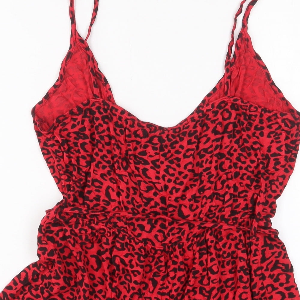 Boohoo Womens Red Animal Print Viscose Playsuit One-Piece Size 12 Pullover