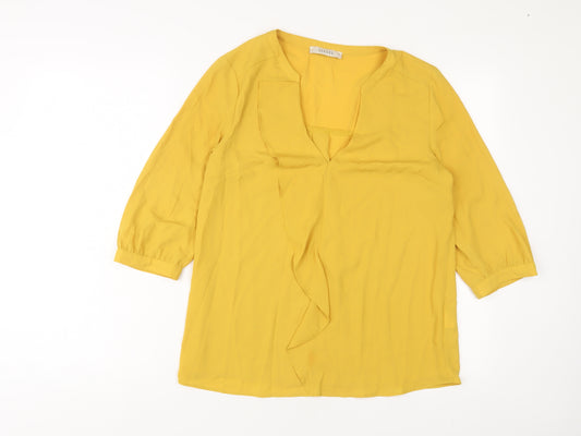 Oasis Womens Yellow Polyester Basic Blouse Size 10 V-Neck